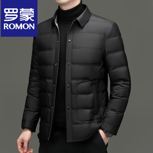 ROMON зимний новый мужской пуховик с лацканами, простая куртка 85, белый утиный пух, легкий деловой мужской большой товар, серый M 170/