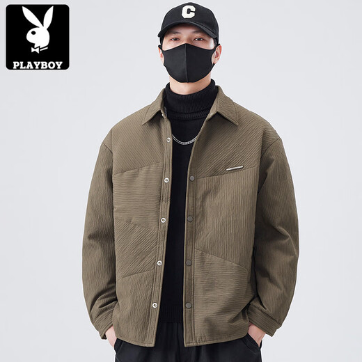 Playboy (PLAYBOY) Textured Down Jacket Men's 2025 Autumn and Winter New Thin Warm Lapel Winter Jacket Men's Trend Black M 100-130Jin Jin is equal to 0.5 kg