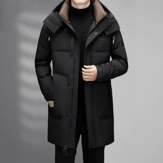 JASONWOOD official luxury high-end brand down jacket men's mid-length winter business middle-aged warm hooded jacket dad wear high-end black ready stock winter XL 180
