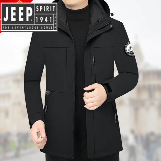 JEEP SPIRIT羽绒服男士短款外套2025秋冬季中年休闲修身加厚爸爸男装上衣 黑色 98036b内胆可拆卸 M /170