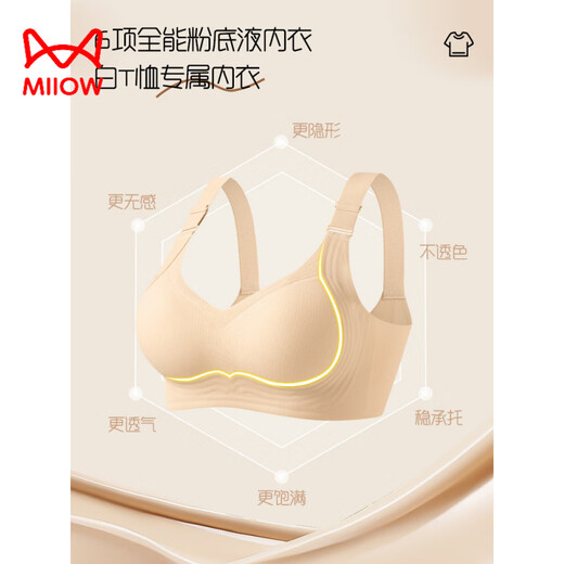 MiiOW Seamless Underwear for Women with Big Breasts and Small Breasts Push-Up Double Pull-Up Adjustable Fixed Cup Bra Thin Green L (36/80ABC)