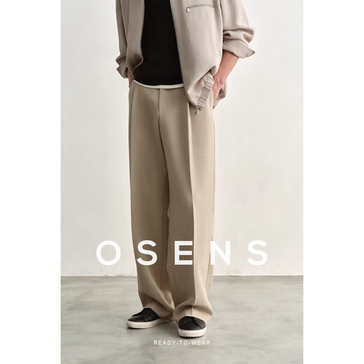 OSENS men's three-dimensional denim high-density weaving adjustable waist loose straight trousers casual trousers spring gravel color 32 (175/84A)