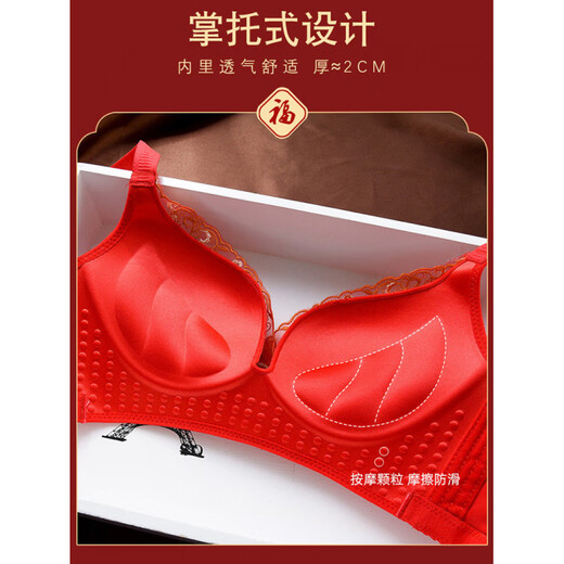 Beautiful Triumph 2026 Year of the Horse Sexy Big Red Small Breasts Gathered Wedding Bride's Year of the Pig Underwear Set Women's Bra Without Wires Phoenix Suit 75B =34B