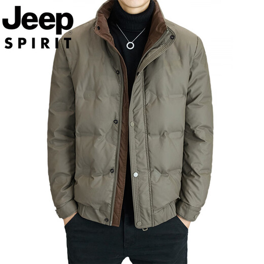 JEEP International Brand Men's Wash-Free Down Jacket 2025 New Winter Thickened Stand Collar White Duck Down Casual Jacket 8815 Xuanwu Green M 90-110Jin Jin equals 0.5 kg