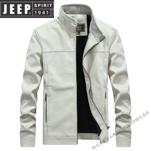 JEEP SPIRIT men's leather jacket trendy Korean version 2025 autumn and winter new pu leather jacket thickened handsome casual loose motorcycle suit black M