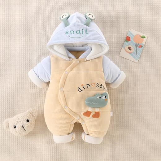JOYNCLEON Newborn Baby Hooded Jumpsuit Winter Thickened Warm Padded Jumpsuit Baby Outdoor Climbing Clothes Yellow 80cm 9-12 months Recommended weight 8.5-10kg