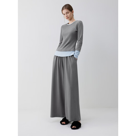 ELLE casual suit women's autumn pajamas German velvet warm can be worn outside blue gray contrast casual home wear new style light gray M