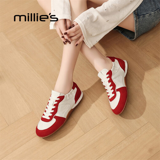 Millies Genuine Leather Soft Sole Virtue Shoes Women's Fashion Zodiac Year Red Casual Sports Shoes Versatile White Shoes Beige 34