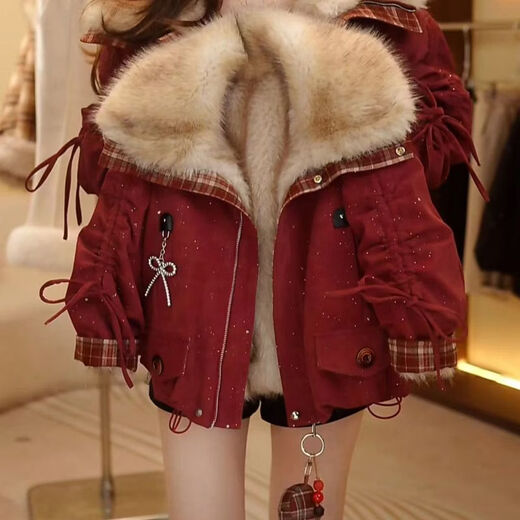TIANFAN Winter Girls Jacket Mother-daughter Parent-Child Clothes 2025 New Winter Style Western Style Overcome Imitation Fur Top Red Follow and add to Favorite to get a pendant 175 Mom L size 105-120 Jin Jin is equal to 0.5 kg