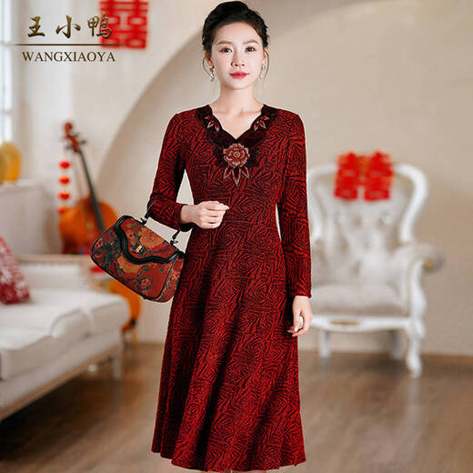 Wang Xiaoya mother's wedding banquet high-end dress 2026 spring new style Xi Granny red noble and western style dress burgundy L