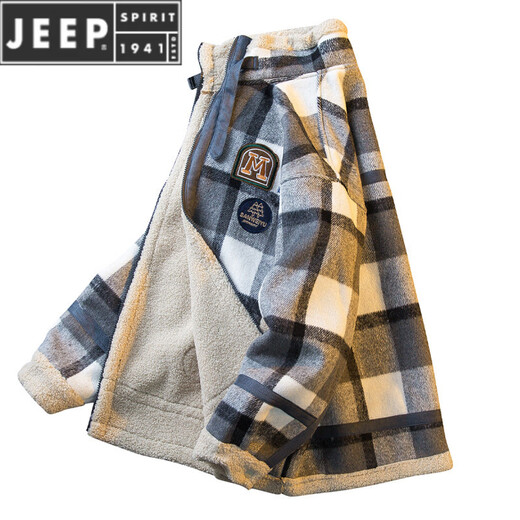 JEEP SPIRIT新款重磅美式格子羊羔绒立领男冬季加绒加厚羊羔外套 绿色 注：偏大码数 M (100-140斤)