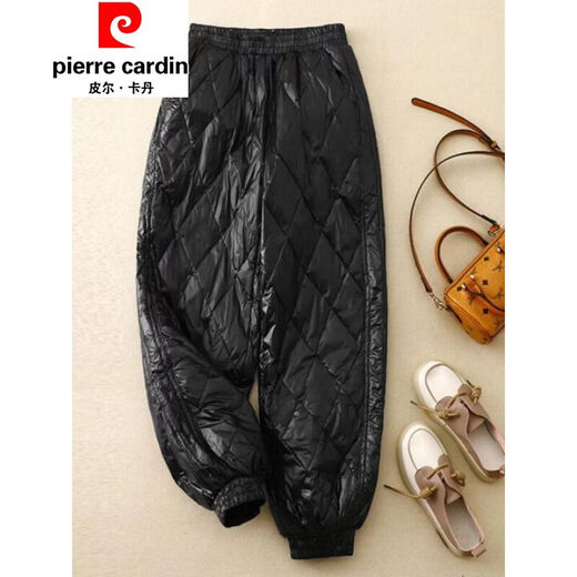 Pierre Cardin diamond down cotton trousers for women, fashionable and light outerwear, 2025 autumn and winter loose slimming casual warm leggings bloomers black M (recommended 90-110Jin Jin equals 0.5 kg)