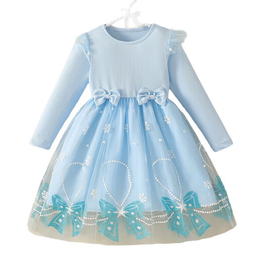 Foreign trade girls spring and autumn dress autumn 2025 children's clothing girls skirt bow mesh princess dress pink 110 cm 4-5