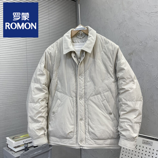 ROMON 2025, новый зимний модный брендовый пуховик с лацканами, мужской индивидуальный популярный молодежный универсальный теплый легкий утиный пуховик кремового цвета 3XL (175-195Jin Jin равен 0,5 кг)