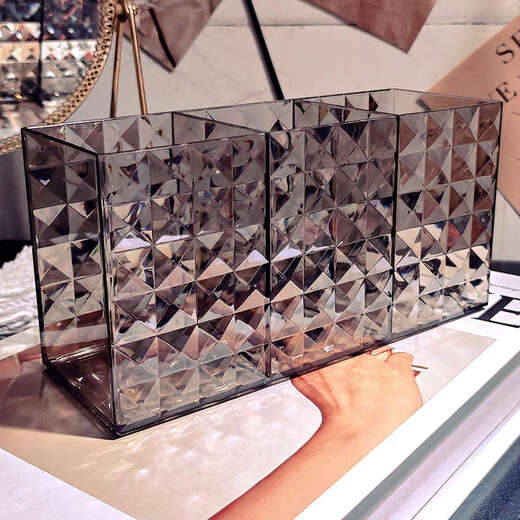 Yusenyi ins-level acrylic refreshed eyebrow pencil three-compartment comb desktop glasses storage box eye shadow rack thickened three compartments (two discount packs