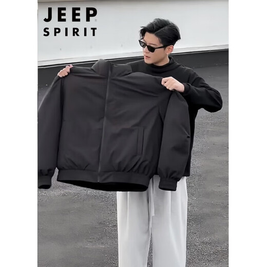 JEEP SPIRIT Jeep black flight jacket down jacket men's silhouette short work jacket cleanfit American handsome black down cotton M L (height 165-170C weight 110-125Jin Jin is equal to 0.5 kg)
