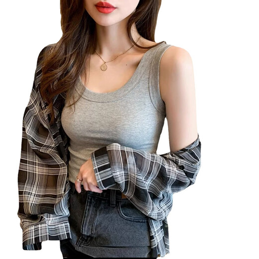 Internet celebrity fashionable and versatile anti-thread cotton knitted elastic vest bottoming shirt for inner wear and outer wear, black, one size fits all, 90-140