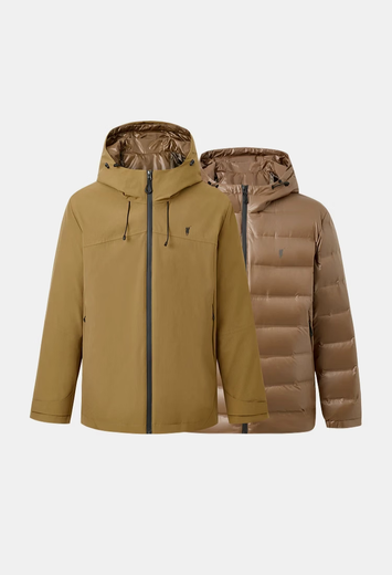 POLOWALK Three-Wear Men's Down Jacket 2025 Winter New Retro Casual Hooded Jacket Earthy Yellow Down Filling Approximately 79g~99.7g M 170/M