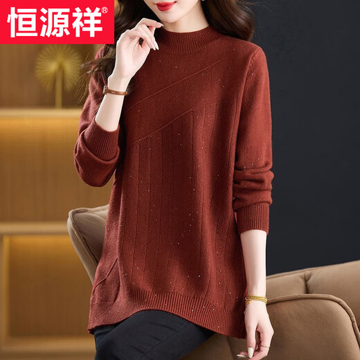 Hengyuanxiang foreign style mother autumn and winter new half turtleneck knitted sweater for middle-aged women loose large size flesh-covering mid-length bottoming shirt black 2XL