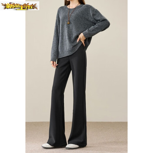 Early diameter winter velvet trousers, black boot-cut trousers with spliced slits, new slimming stretch casual, high waist and drape for small people, black plus velvet - tall 3XL 31/recommended 135Jin Jin is equal to 0.5kg -145Jin Jin is equal to 0.5kg