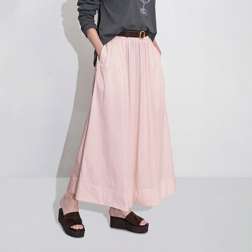 OCHIRLY New Product Elastic Waist Umbrella Skirt A-Line Skirt Mid-Length Retro Style Simple Spring 2026 Light Pink XS