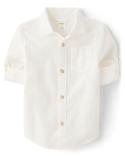 GYMBOReeGymboree Boys and Toddlers Long Sleeve Linen Button-Down Shirt, Solid White, 4T Solid White 4T