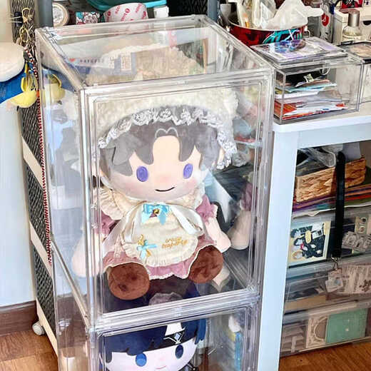 Yusenyi transparent dustproof acrylic display cabinet 40cm cotton doll storage box toy display box for living room can be huge size main picture can hold 40cm big baby 3 pieces