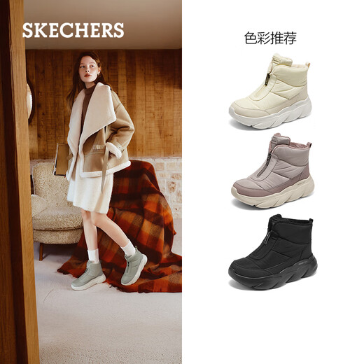 Skechers New Year's Gift Winter Boots Women's Shoes Thick Soled Height Snow Boots Warm Cotton Shoes Mid-High Top Velvet Bread Boots 168062
