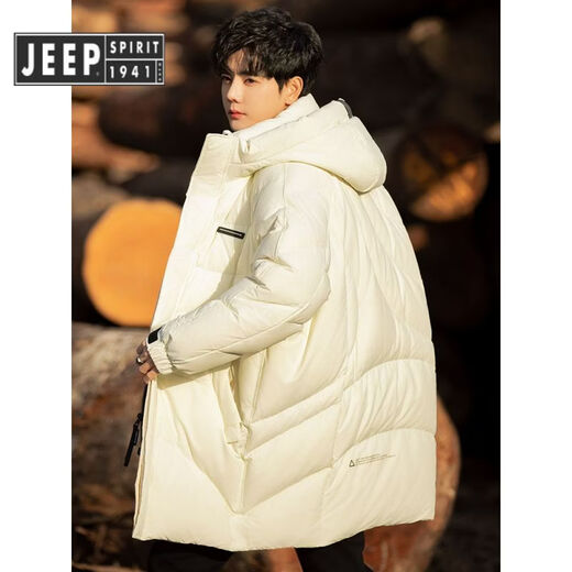 JEEP SPIRIT Jeep men's down jacket winter 2025 new mid-length hooded high-end jacket boys thickened and warm couple white M