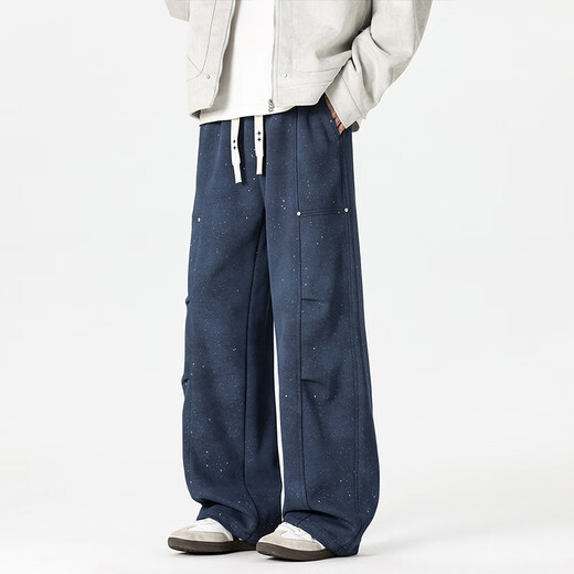 Woodpecker (TUCANO) Pantalones anchos de peso pesado Primavera y otoño para hombre Patrón de cielo estrellado Antiarrugas Sueltos Pantalones rectos casuales de gran tamaño Gris Verde Oficial Genuino XL Peso recomendado 130-145 Jin Jin es igual a 0,5 kg