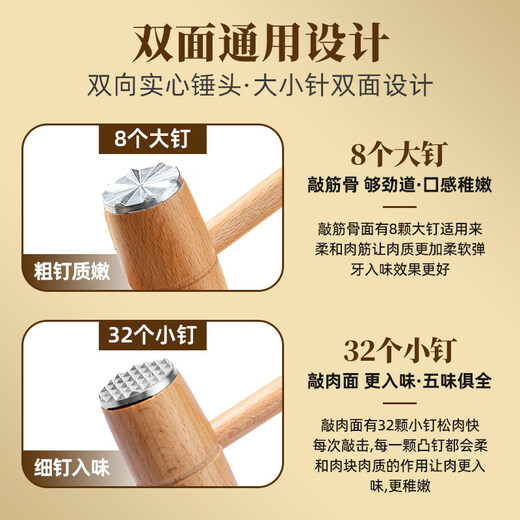 Деревянный молоток Aoyanlai из нержавеющей стали, домашний артефакт для стейка, венчик для мяса, специальный инструмент для отбивания говядины, двусторонний молоток для мяса из стали 304