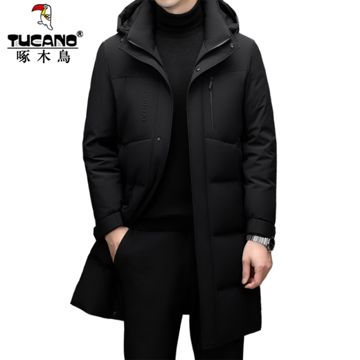 Woodpecker 90% duck down down jacket men's removable hood warm thickened mid-length down jacket men 98198 black 2XL 185