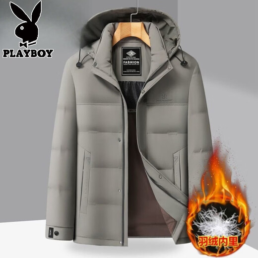 Playboy Plus Size Men's Down Jacket Fat Business Casual Hooded Winter Thickened Men's Dad Down Jacket Black Zj Hat Detachable L 7x Wear 240-260Jin Jin is equal to 0.5 kg