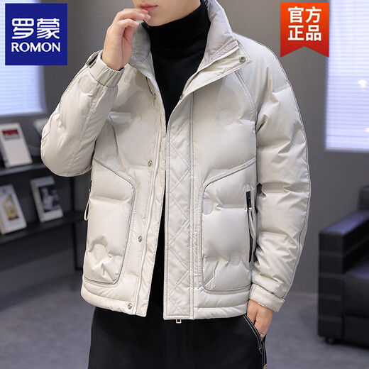 罗蒙（ROMON）白色羽绒服男士冬季新款轻薄保暖立领冬装加厚休闲短款外套 白色 M (90-110斤)
