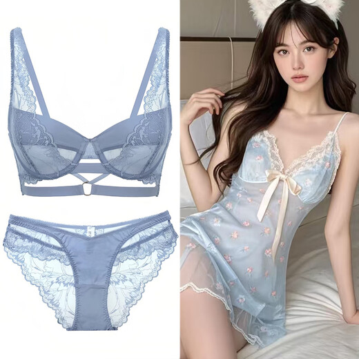 Victoria Palace sexy underwear, ultra-thin straps, big breasts, small underwear, anti-sagging, push-up, push-up, side breasts, lace bra, black suit, bra + underwear, 75B/34B, with M size underwear