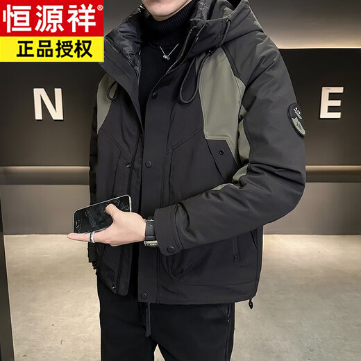 Hengyuanxiang three-in-one assault down jacket men's winter 2026 new hooded removable liner winter outdoor thickened jacket black (removable liner) M 105-120Jin Jin equals 0.5 kg