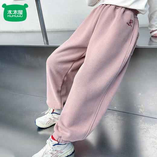 Mumuwu girls' leggings autumn and winter 2026 new children's velvet thickened pants little girls casual pants sports pants pink one-piece velvet 110 pants length 64 cm