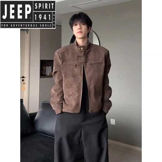 JEEP SPIRIT Maillard Chaqueta Corta De Algodón Marrón Chaqueta De Algodón con Cuello Alto Engrosado De Terciopelo De Invierno para Hombre Chaqueta De Moto Americana Chaqueta Negra L