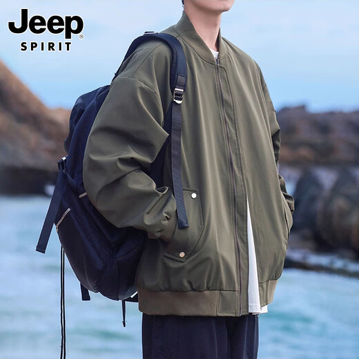 JEEP SPIRIT Jeep American Flight Jacket Men's Spring Trendy Loose Casual Workwear Jacket Men's Black M