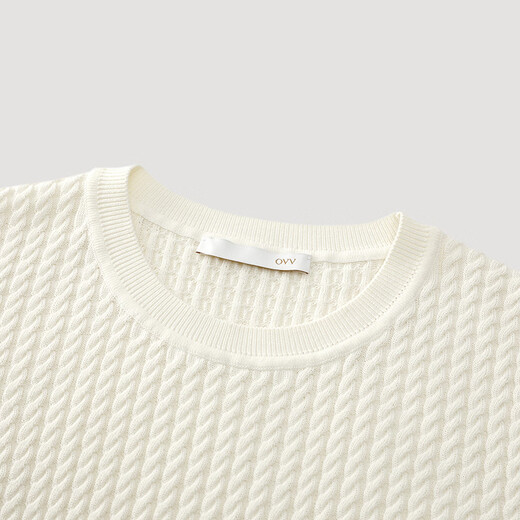 OVV2026 new spring and summer women's silk-cotton blended round neck casual and comfortable short-sleeved sweater ivory white S