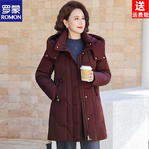 ROMON counter genuine white duck down jacket for women mid-length winter new style loose large size casual jacket for middle-aged and elderly mothers beige XL recommended 95-110Jin Jin equals 0.5 kg