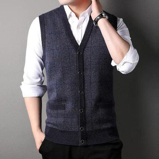 Hengyuanxiang wool sleeveless vest sweater for men winter business casual V-neck men's vest sweater top bottoming shirt Zhongca M /170/88A