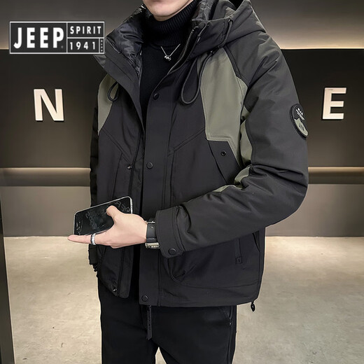 JEEP SPIRIT吉普冲锋羽绒服男冬季2025新款加厚潮牌冬装防寒可拆内胆工装外套 黑色 内胆可拆 L 125-140斤