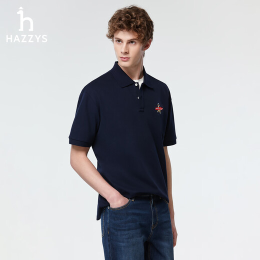 HAZZYS Men's 26 New Summer PHIZ Men's Tops Surf Dog Embroidered Short Sleeve Polo Shirt Men's ASTZE0DBI27 Dark Navy DN L (175/96A 48)