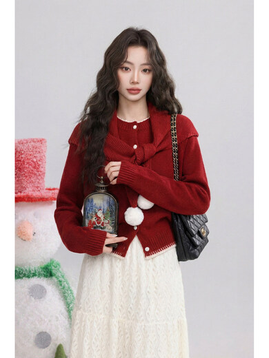 Youxiang Winter Snow Expression New Year's Gentle Atmosphere Red Sweater Women's 25 Winter New Lazy Style Top Retro Red S
