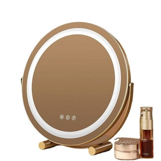 Desktop makeup mirror LED with light dormitory student ins style dressing table bedroom internet celebrity fill-in light round mirror 40 diameter fashionable white plug-in 360 degree rotation