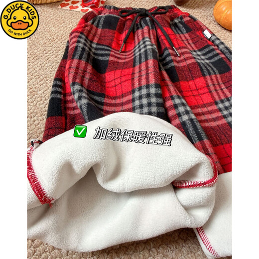 G.duck Chinese New Year parent-child outfits for a family of three, autumn and winter red sweatshirts, festive New Year's greetings clothes, mother and daughter outfits, fashionable, high-end and trendy, hot sale, red plus velvet, 90 cm