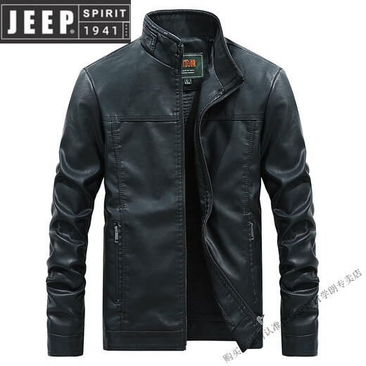 JEEP SPIRIT men's leather jacket trendy Korean version 2025 autumn and winter new pu leather jacket thickened handsome casual loose motorcycle suit black M