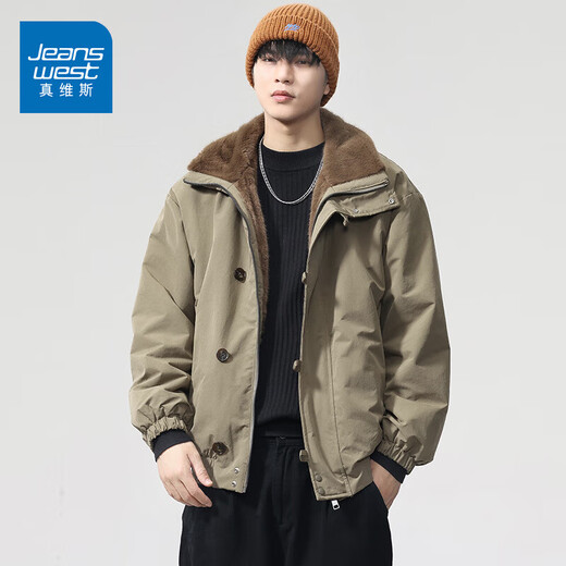 Jeanswest cotton coat men's American style double-sided warm winter new handsome lapel work jacket obsidian black 5XL