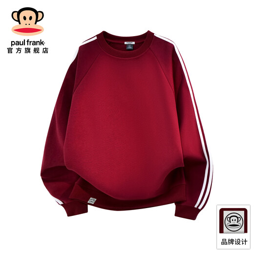 Big mouth monkey (paul frank) zodiac new year red round neck sweatshirt for men spring and autumn new fashion brand casual versatile contrast color long-sleeved bottoming top burgundy official authentic M recommended 90-110Jin Jin equals 0.5 kg